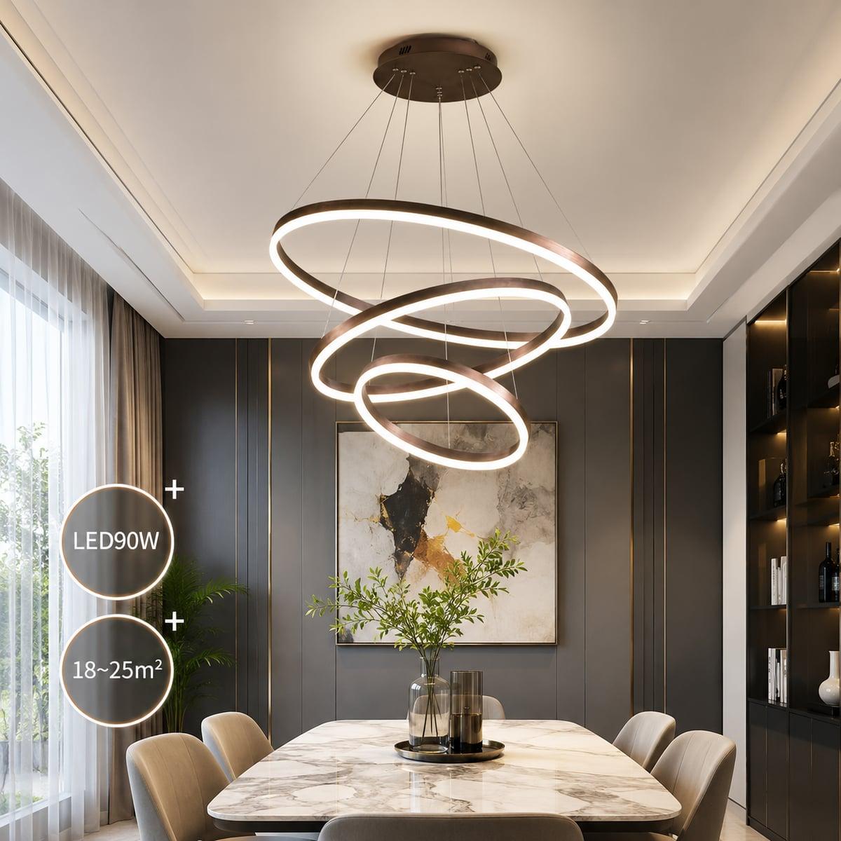 LED Luster sa 3 Prstena – Podesiva Boja Svjetlosti | Bijeli, Crni i Zlatni — slika 2