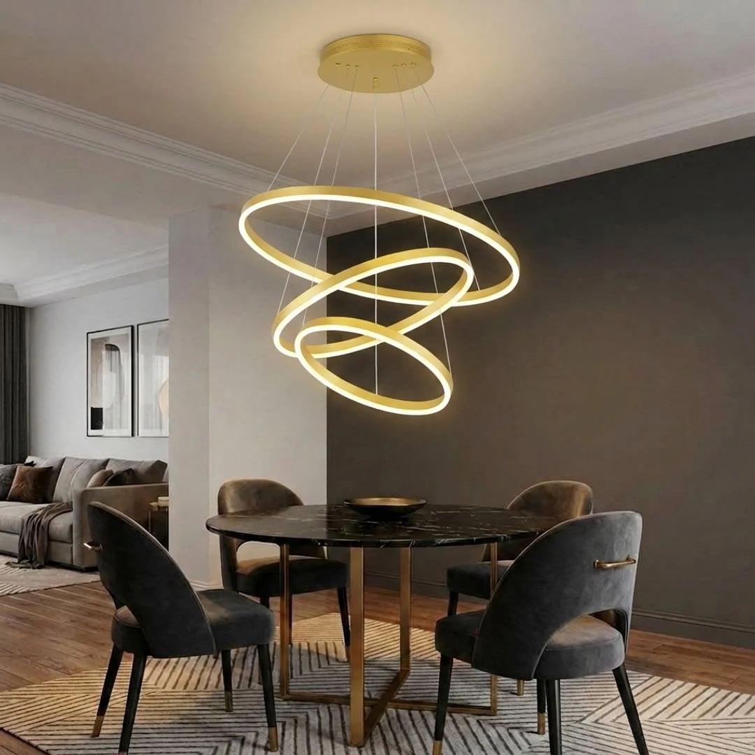 LED Luster sa 3 Prstena – Podesiva Boja Svjetlosti | Bijeli, Crni i Zlatni — slika 3