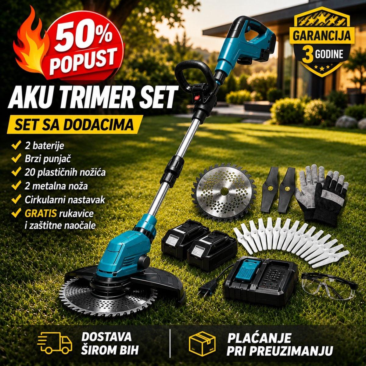 AKU trimer set sa dodacima – Komplet za dvorište i okućnicu — slika 4