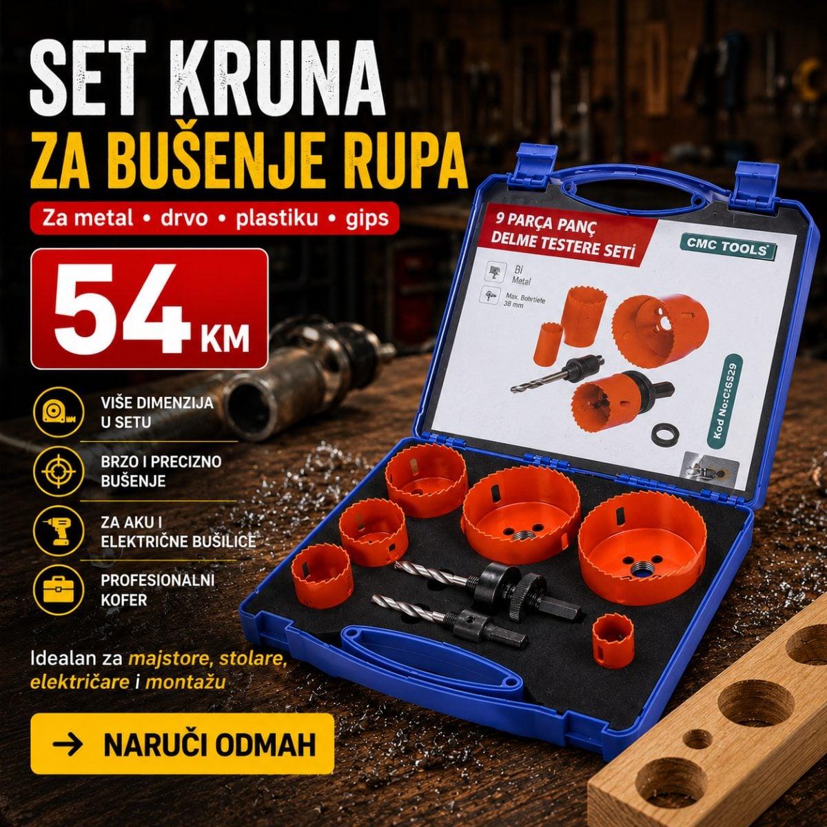 Set kruna za bušenje rupa – 8 kom HSS hole saw kit