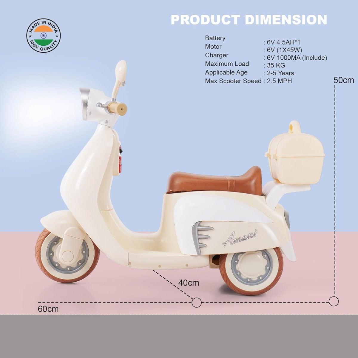 Dječiji električni skuter Lambretta 6V – Bež model — slika 3