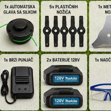 AKU trimer Makita sa dodacima – 2 baterije 128V + gratis automatska glava sa silkom — slika 4