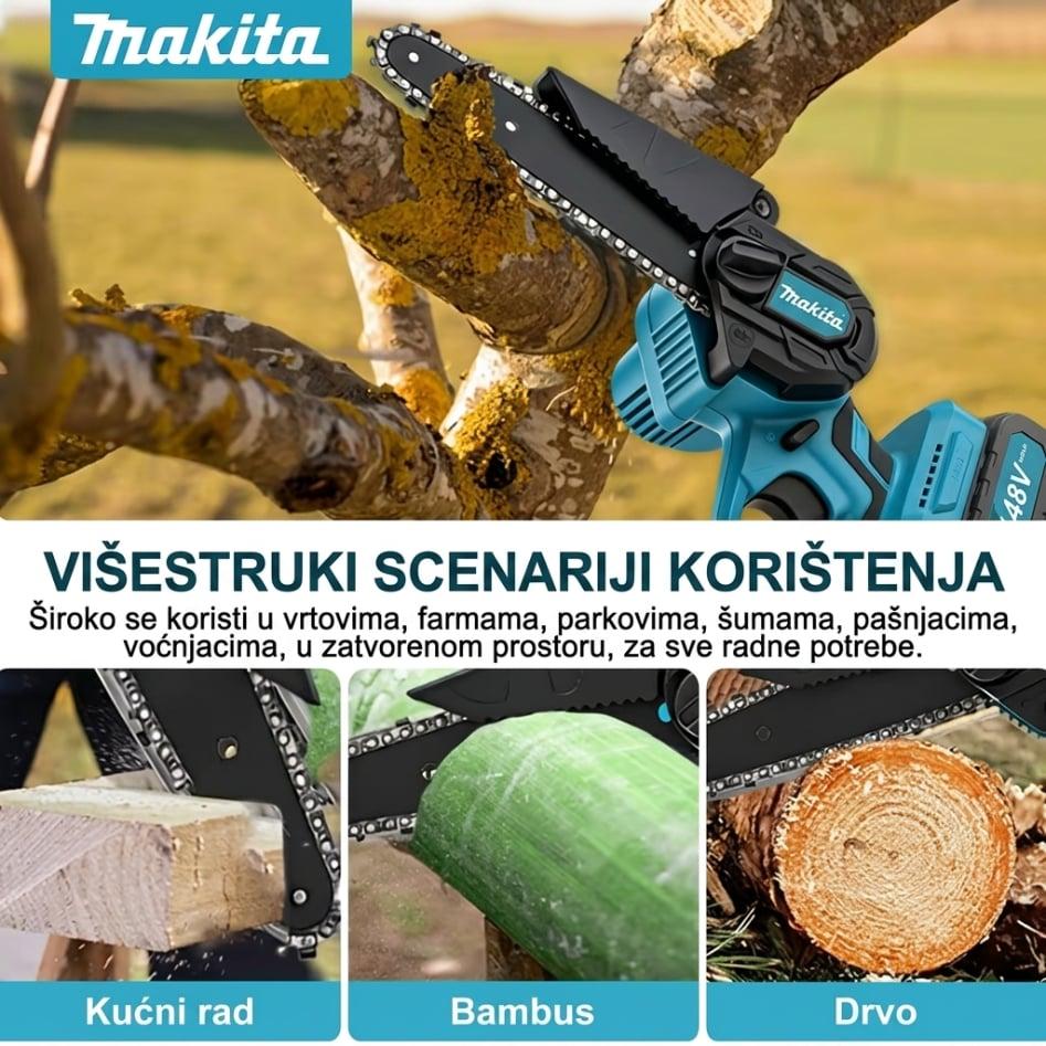 Mini AKU Motorna Pila 48V – Bežična Električna Pila sa 2 Lanca | 1 ili 2 Baterije — slika 2