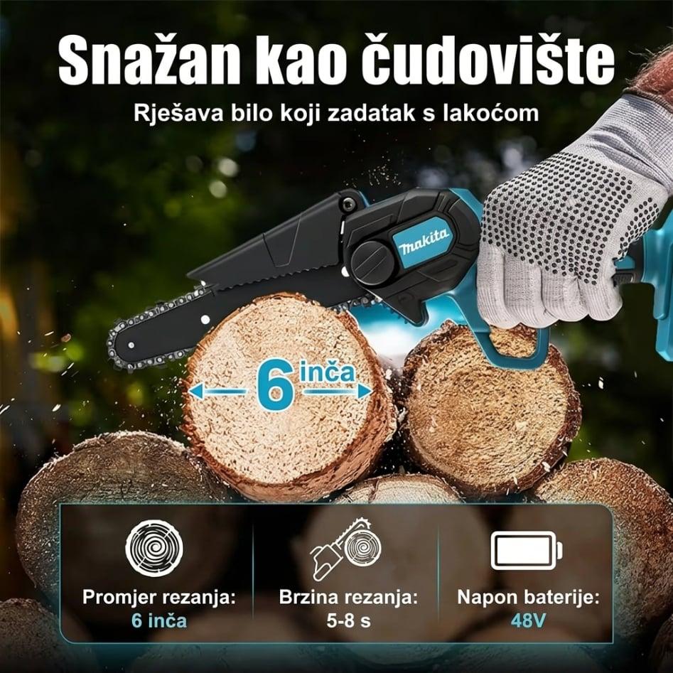 Mini AKU Motorna Pila 48V – Bežična Električna Pila sa 2 Lanca | 1 ili 2 Baterije — slika 3