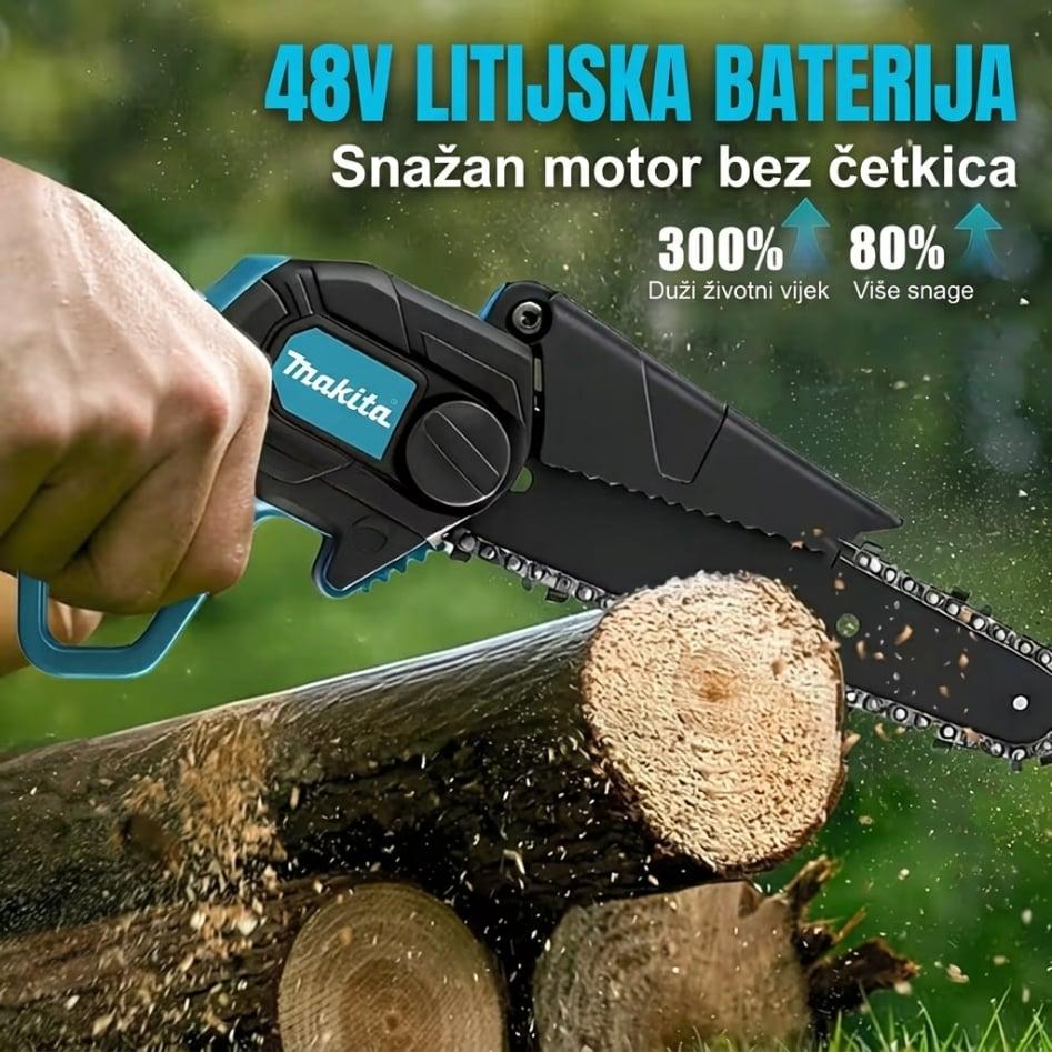 Mini AKU Motorna Pila 48V – Bežična Električna Pila sa 2 Lanca | 1 ili 2 Baterije — slika 4
