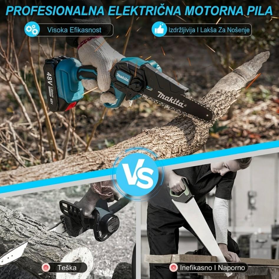Mini AKU Motorna Pila 48V – Bežična Električna Pila sa 2 Lanca | 1 ili 2 Baterije — slika 7