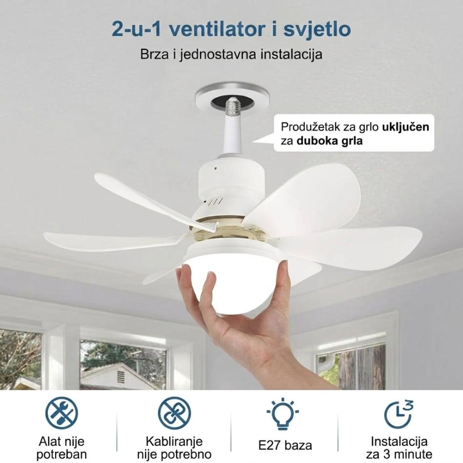 Ventilator sa LED rasvjetom 30W E27 – 3 brzine i 3 moda svjetla — slika 5