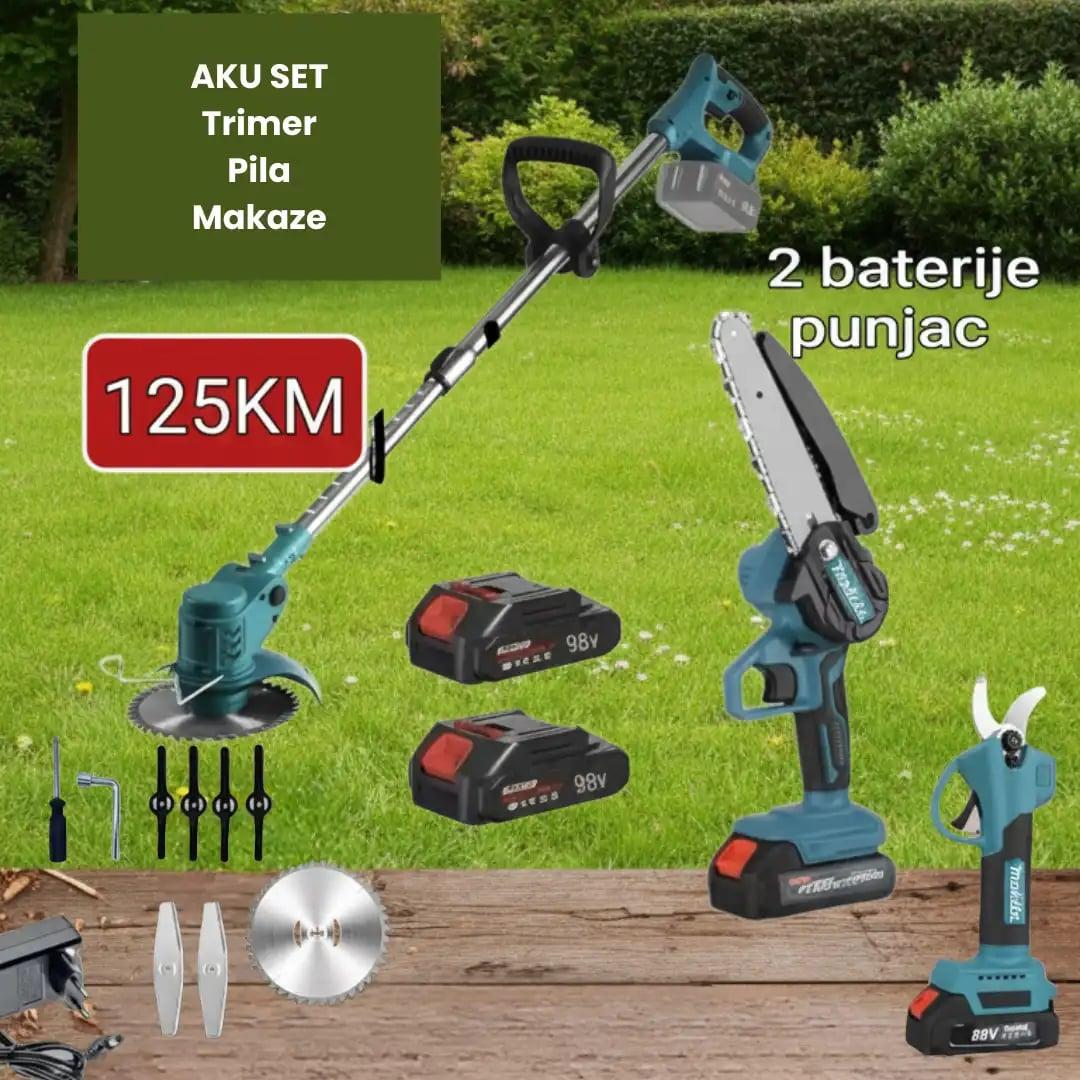 Aku set za baštu 3u1 – Trimer, motorna pila i makaze (2 baterije + punjač) — slika 2