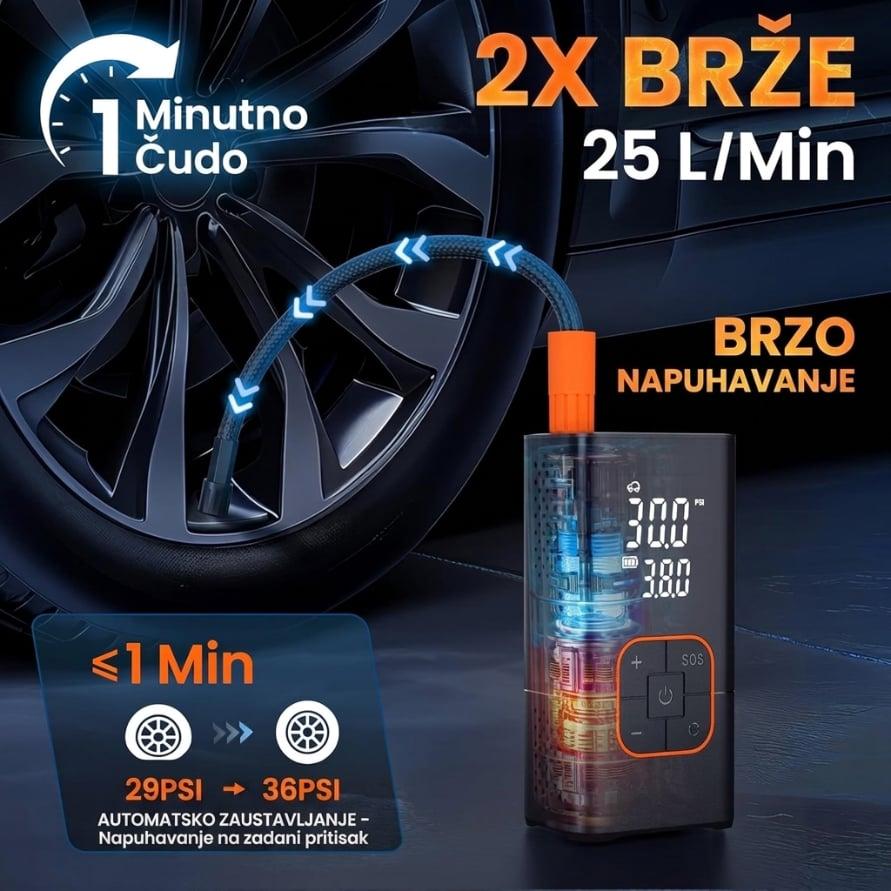 KRAFTBOX Pro bežični kompresor za gume sa digitalnim ekranom – punjivi mini kompresor — slika 2