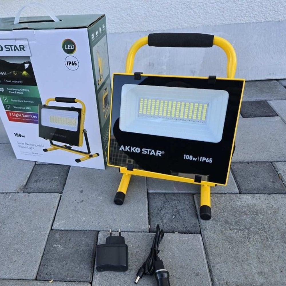 LED solarni prenosivi reflektor 100W AKKO STAR sa punjačem za auto — slika 3