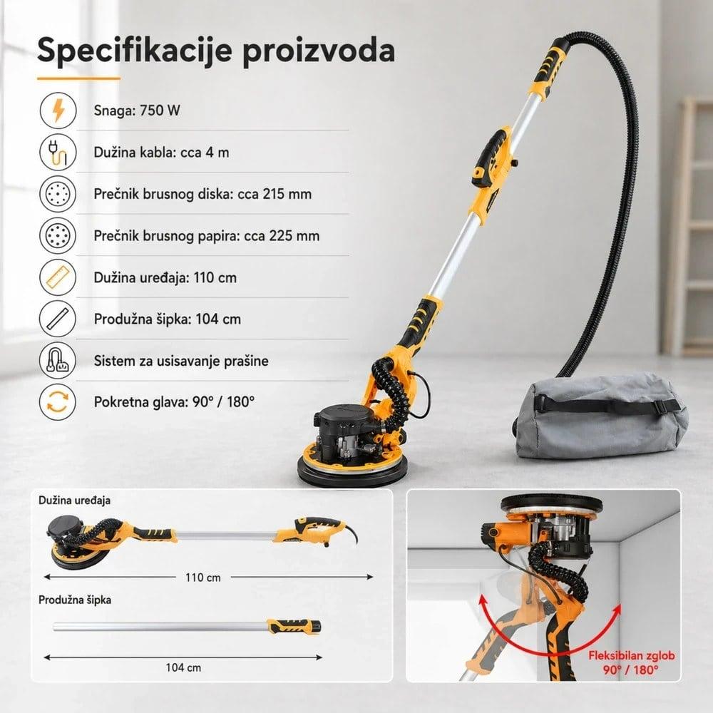 Žirafa za zidove i plafone / Teleskop brusilica za zidove 750W + Oprema — slika 5