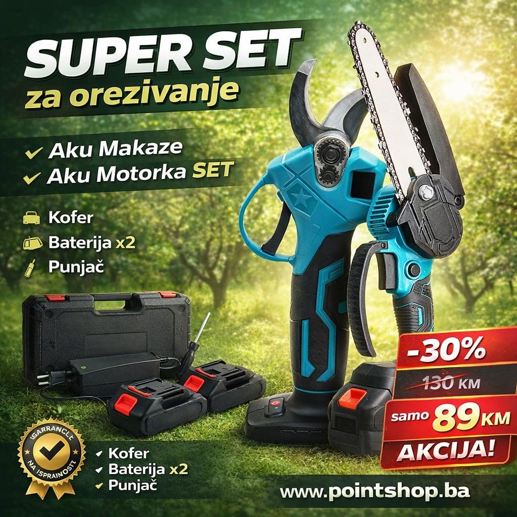 SUPER SET / Aku makaze + Aku motorka / 2u1 / Set za orezivanje