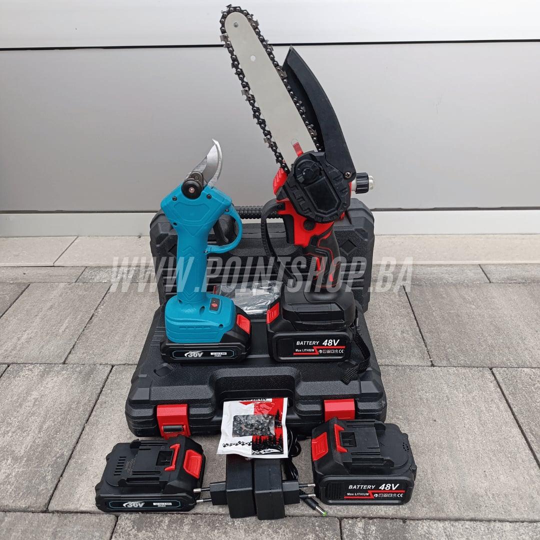 AKU GARDEN SET / Aku motorka sa Podmazivanjem + Aku makaze za Orezivanje / 4x baterija — slika 4