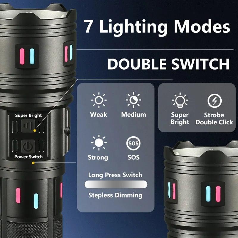 Taktička LED lampa / Aluminium zoom / 180000 lumena / 5 boja
