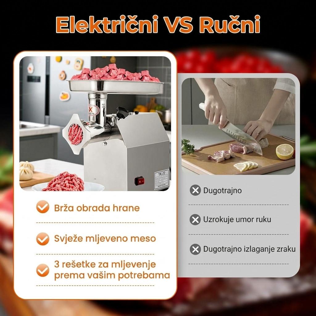 Profesionalna Inox Mašina za Mljevenje Mesa 12-ka / 22-ka — slika 4